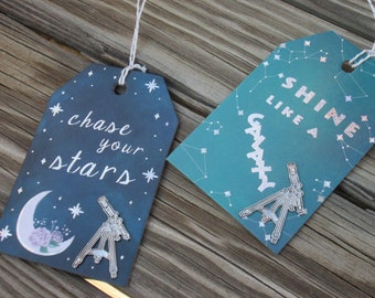 Ornamental Decorative Celestial Themed Tags (Chipboard) with Inspirational Sayings