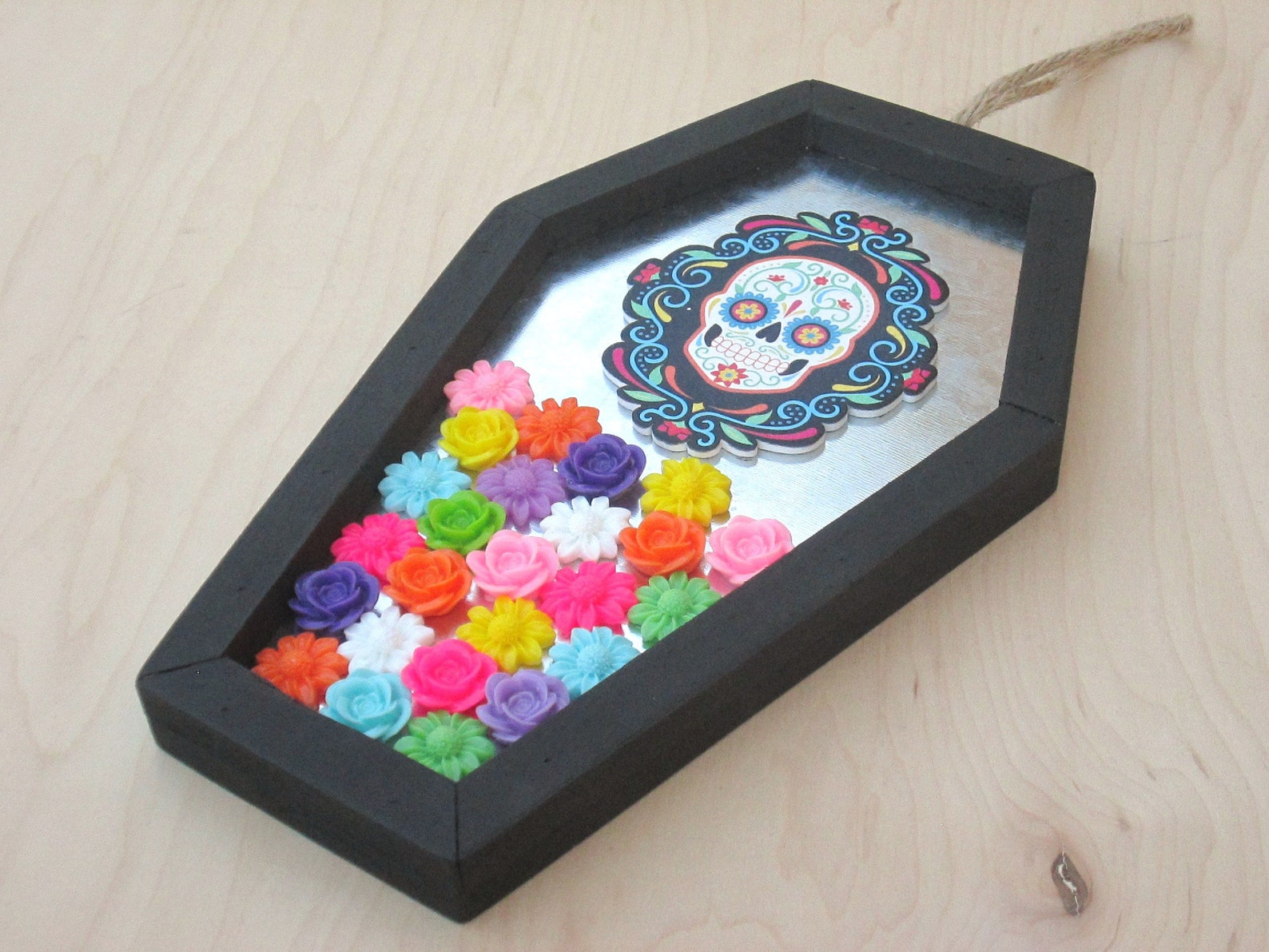 Halloween Day of the Dead Coffin with Sugar Skull and Flowers | Etsy