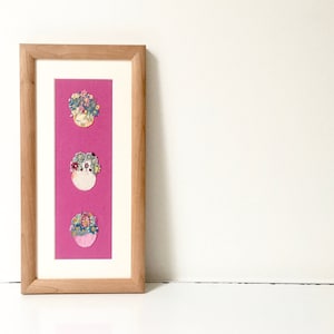 Framed hand embroidery - flowers artwork - decorative art - textile art - framed fabric art