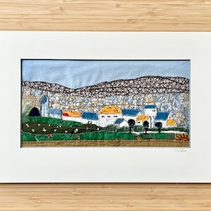 hand embroidery landscape art - bright decorative artwork - textile art - fabric art - stitch art