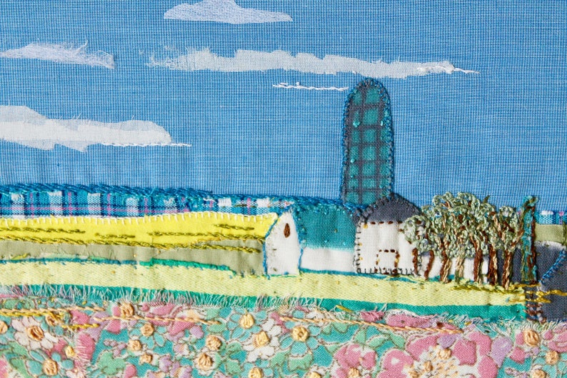 Framed Textile Landscape Art Framed Embroidery Springtime Farm Landscape Framed Decorative