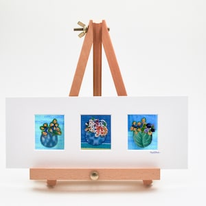 Three panel embroidery art - flower pot embroidery art - hand stitched art