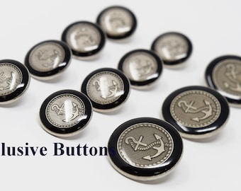 Silver Metal Blazer Buttons Set - Anchor