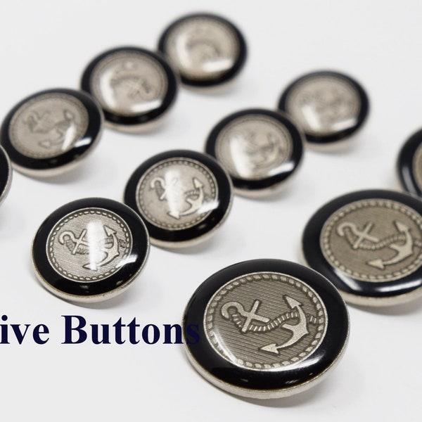 Silver Metal Blazer Buttons Set - Anchor