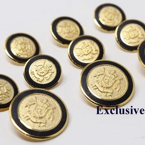 Gold Metal Blazer Buttons Set - Shield & Crown