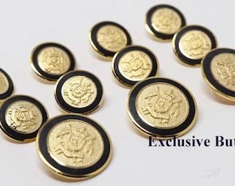 Gold Metal Blazer Buttons Set - Shield & Crown