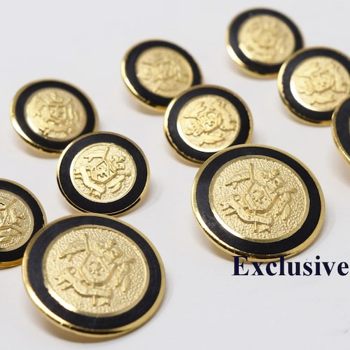 Gold Metal Blazer Buttons Set Crown Etsy