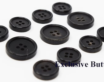 Genuine Black Horn Buttons Set for suit jacket, blazer, or sport coat. Very high quality!