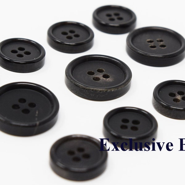 Genuine Black Horn Buttons Set for suit jacket, blazer, or sport coat. Very high quality!