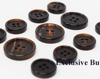 Genuine Dark Brown Horn Buttons Set for suit jacket, blazer, or sport coat. Very high quality!