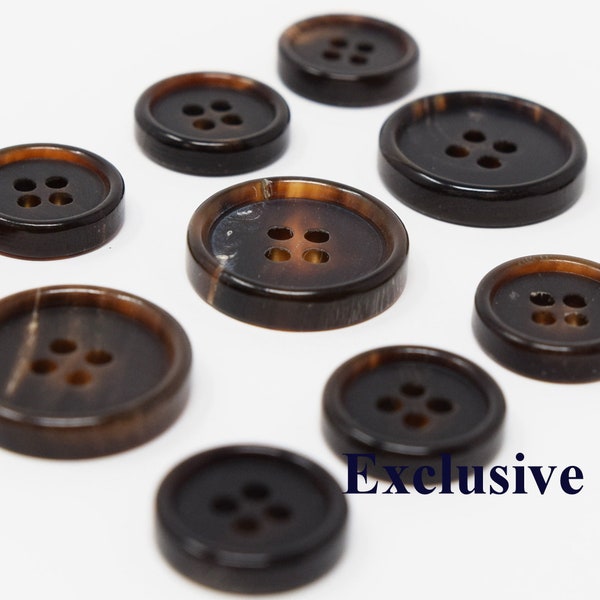 Genuine Dark Brown Horn Buttons Set for suit jacket, blazer, or sport coat. Very high quality!