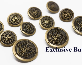 Antique Brass Metal Blazer Buttons Set - Lion Shield