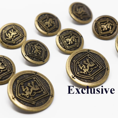 Ensemble de boutons de blazer en métal et laiton antique - Bouclier du lion
