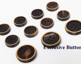 Genuine Horn Buttons Set, Dark Brown Burned Edge (11pc)