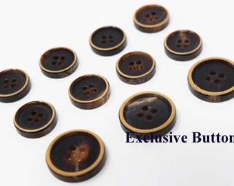 Genuine Horn Buttons Set for Suit jackets, Blazers, or Sport coats - Dark Brown Burned Edge