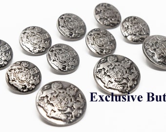 Antique Silver Metal Blazer Buttons Set - Lion & Unicorn