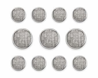 Silver Metal Blazer Buttons 11 Piece Set - Plaid
