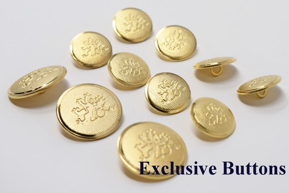 Gold Metal Blazer Buttons Set Rampant Lion 