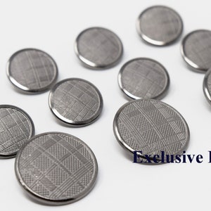 Silver (Grey) Metal Blazer Buttons Set - Plaid