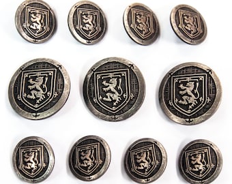 Set di bottoni per blazer in argento antico, stemma del leone, 11 pezzi