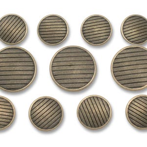 Metal Blazer Buttons Set for suit jacket, blazer, or sport coat - Brass Stripes