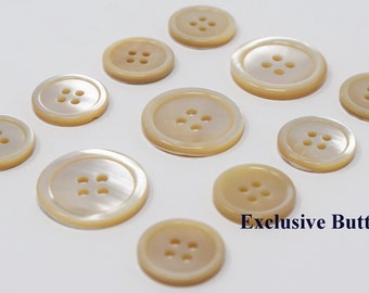 Beige Trocas Shell Buttons Set, Suit Jacket, Blazer (11pc)