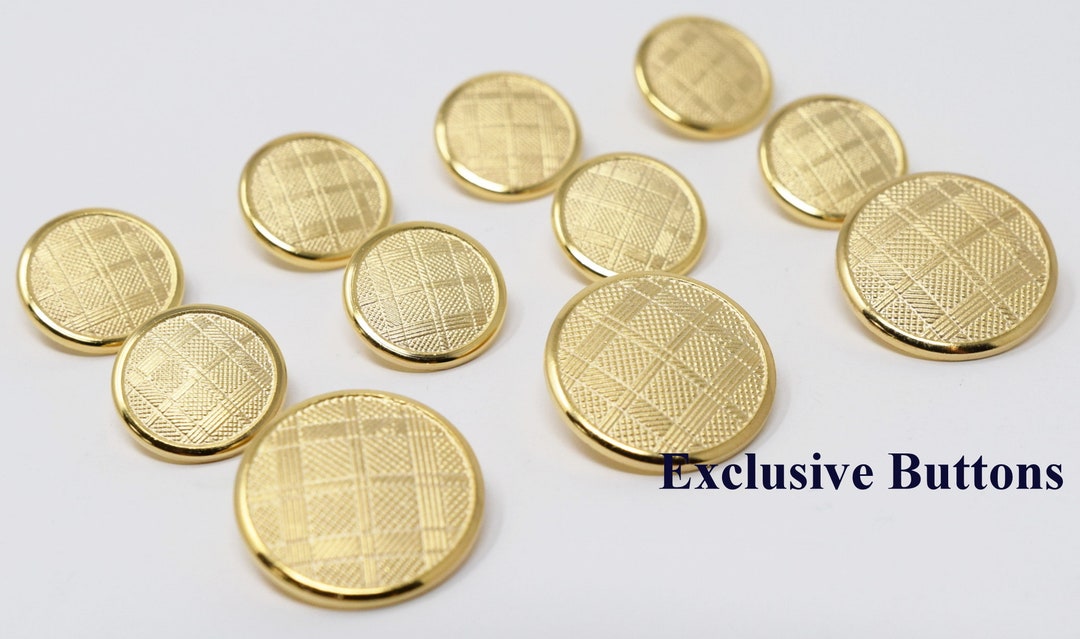 Gold Metal Blazer Buttons Set Plaid Etsy