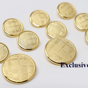 Gold Metal Blazer Buttons Set - Plaid