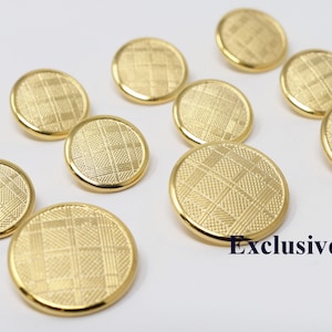 Gold Metal Blazer Buttons Set - Plaid