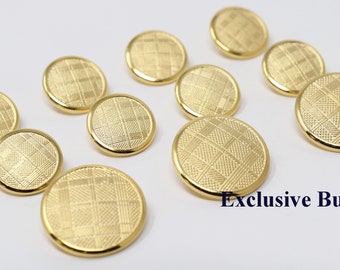 Gold Metal Blazer Buttons Set - Plaid