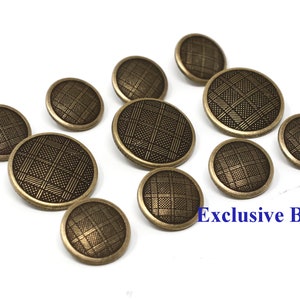 Brass Metal Blazer Buttons Set - Plaid