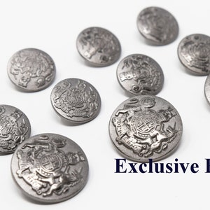 Silver (Grey) Metal Blazer Buttons Set - Lion & Unicorn