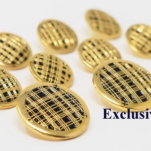 Gold Metal Blazer Buttons Set - Tartan