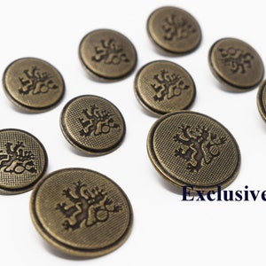 Antique Brass Metal Blazer Buttons Set - Rampant Lion