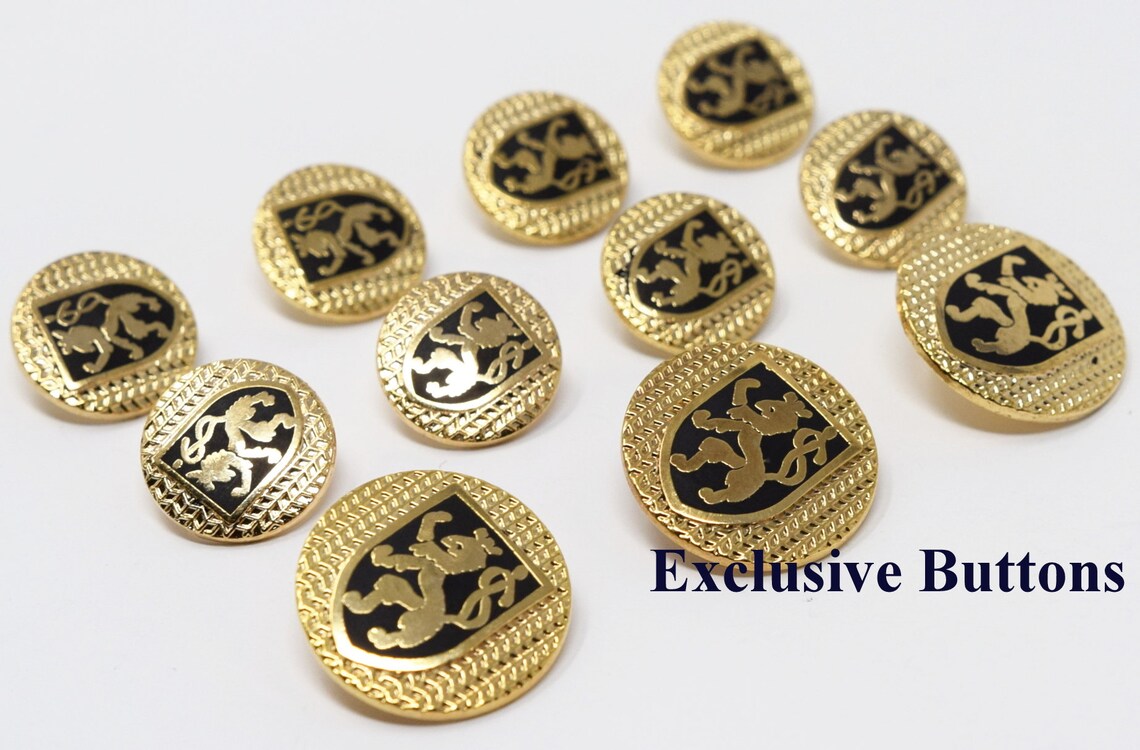 Gold Metal Blazer Buttons Set Herringbone Rampant Lion Etsy
