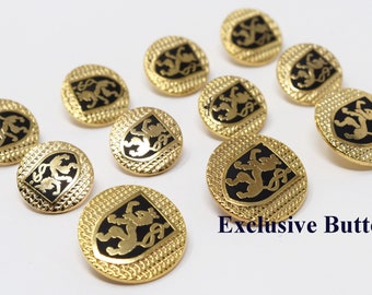 Gold Metal Blazer Buttons Set - Herringbone Rampant Lion