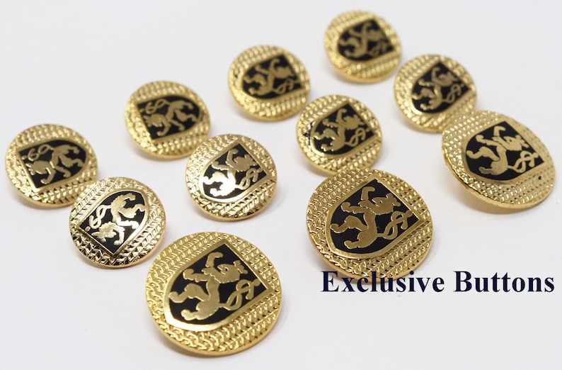 Gold Metal Blazer Buttons Set Herringbone Rampant Lion Etsy