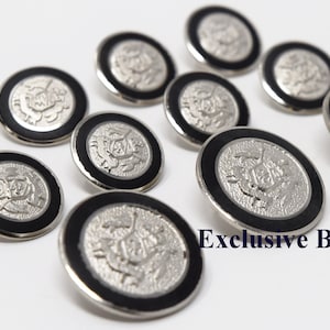 Silver Metal Blazer Buttons Set - Shield & Crown