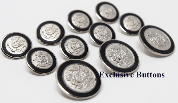 A Set of Antique Silver Metal Military Shield Blazer Buttons
