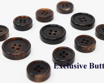 Ultra Thick Genuine Dark Brown Horn Buttons Set for suit jacket, blazer, or sport coat. High quality!