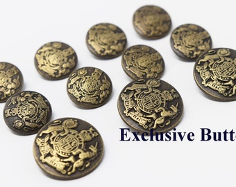 Antique Brass Metal Blazer Buttons Set - Lion & Unicorn