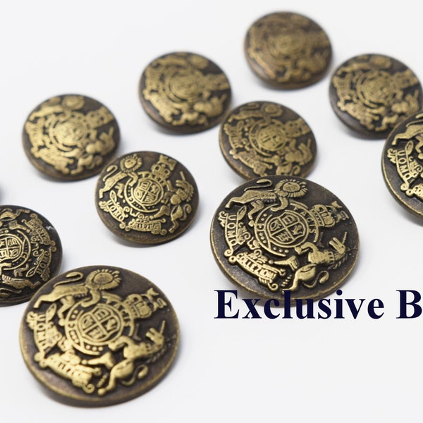 Antique Brass Metal Blazer Buttons Set - Lion & Unicorn