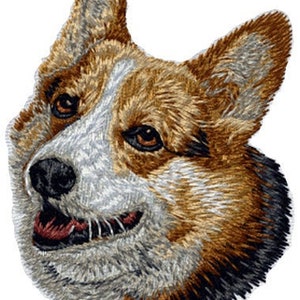 Broderade tygmärken med Pembroke Welsh Corgi finns i 3 storlekar