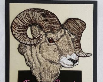 Ram, Sheep, Embroidered Patch 4.6" x 4" Iron on or sew on