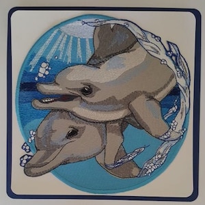 Dolphins Embroidered Patch 8&quot; x 8&quot;