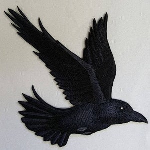 Raven, Crow Flying, Bird Embroidered Patch 3 sizes