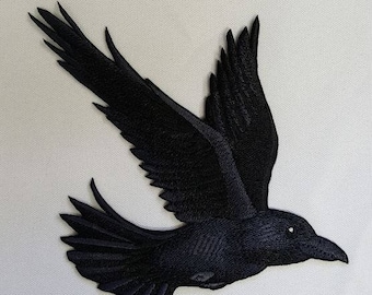 Raven, Crow Flying, Bird Embroidered Patch 3 sizes available, or I can make you a new size