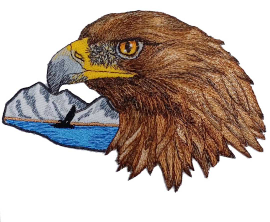 Gold Eagle Patch Golden Eagle Scene (085) Embroidered Patch 6.9