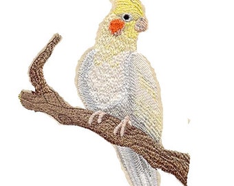 Cockatiel White Embroidered Patch 4" Wide by 6" Tall