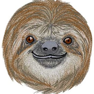 Sloth Head Embroidered Patch 5" x 5" Iron on or sew on